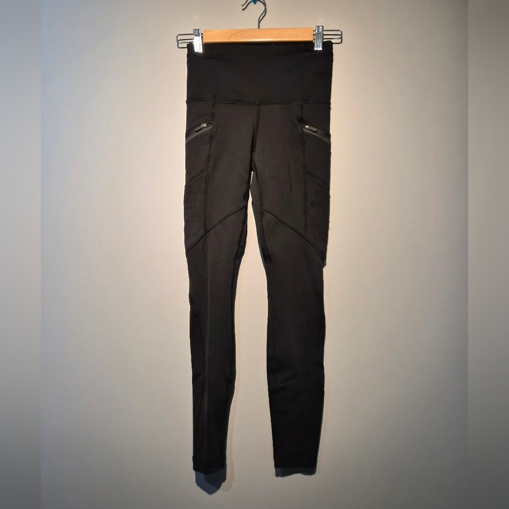 Lululemon Black Athletica Leggings With Zippers | Size 2
